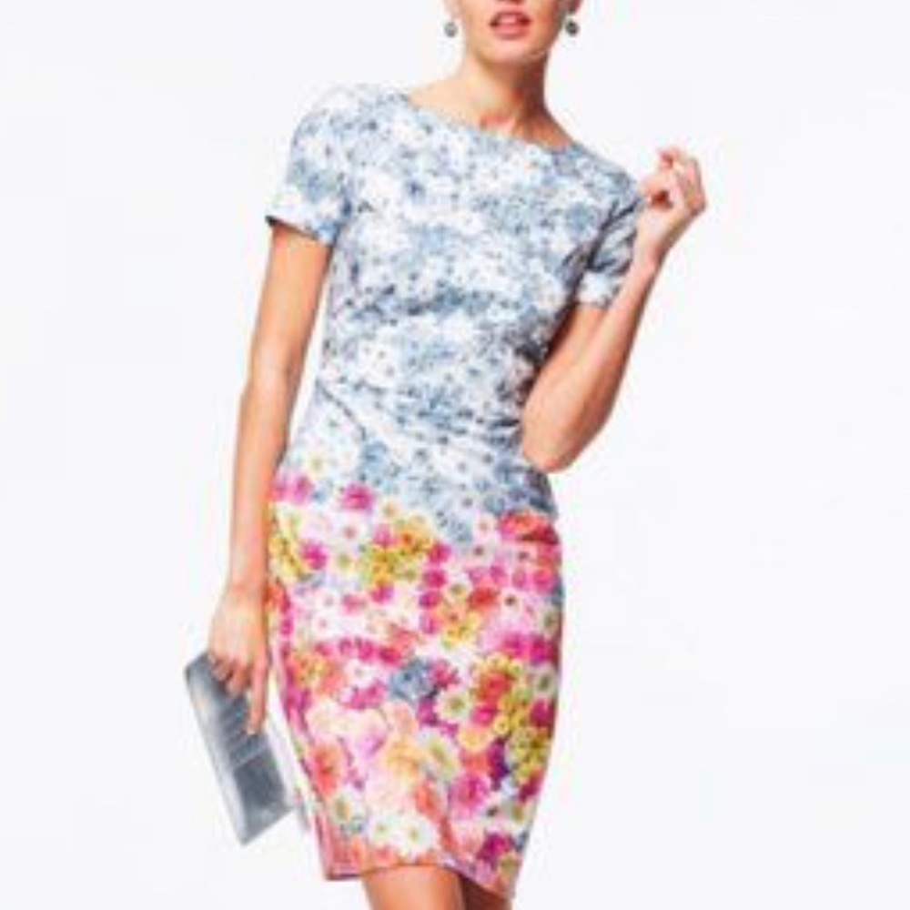 Talbots Grey to Multicolored Floral Sheath Dress Sz 4 - Picture 4 of 10